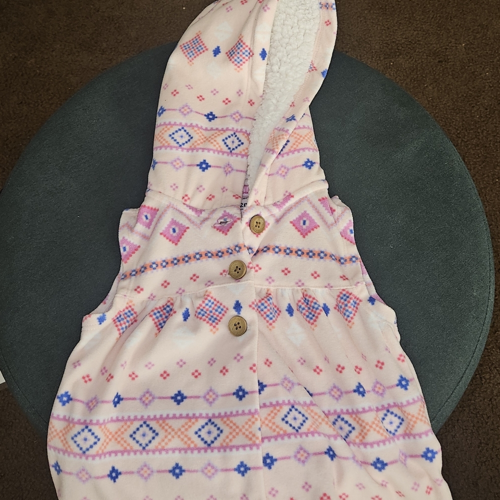Carter's Pink and Blue Patterned Hooded Baby Sweater Vest
